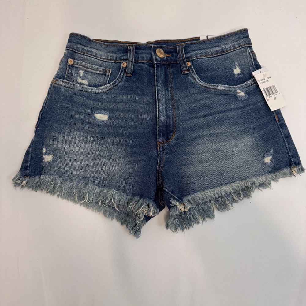 STS Blue Denim Shorts Frayed Hem Distressed High Waisted Juniors Size 27 Laney‎